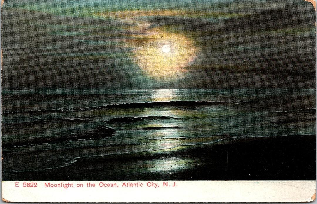 Vtg Atlantic City NJ Moonlight On The Atlantic Ocean New Jersey Postcard 1908