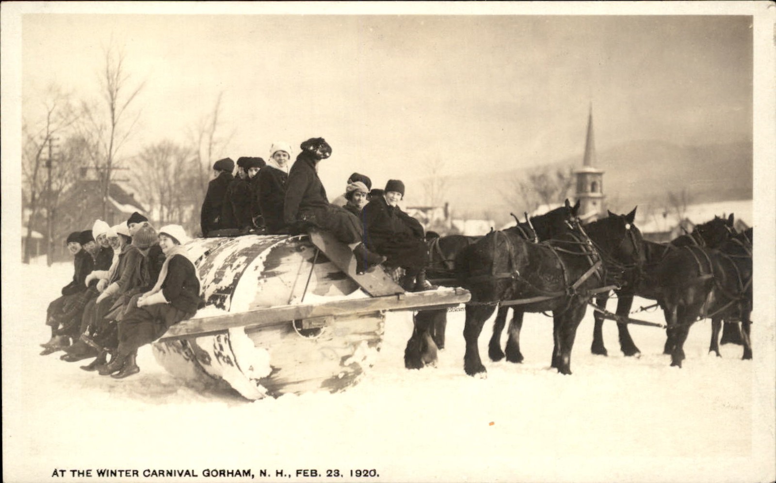 Gorham NH Winter Carnival Snow Roller SHOREY c1920 Real Photo Postcard bhn