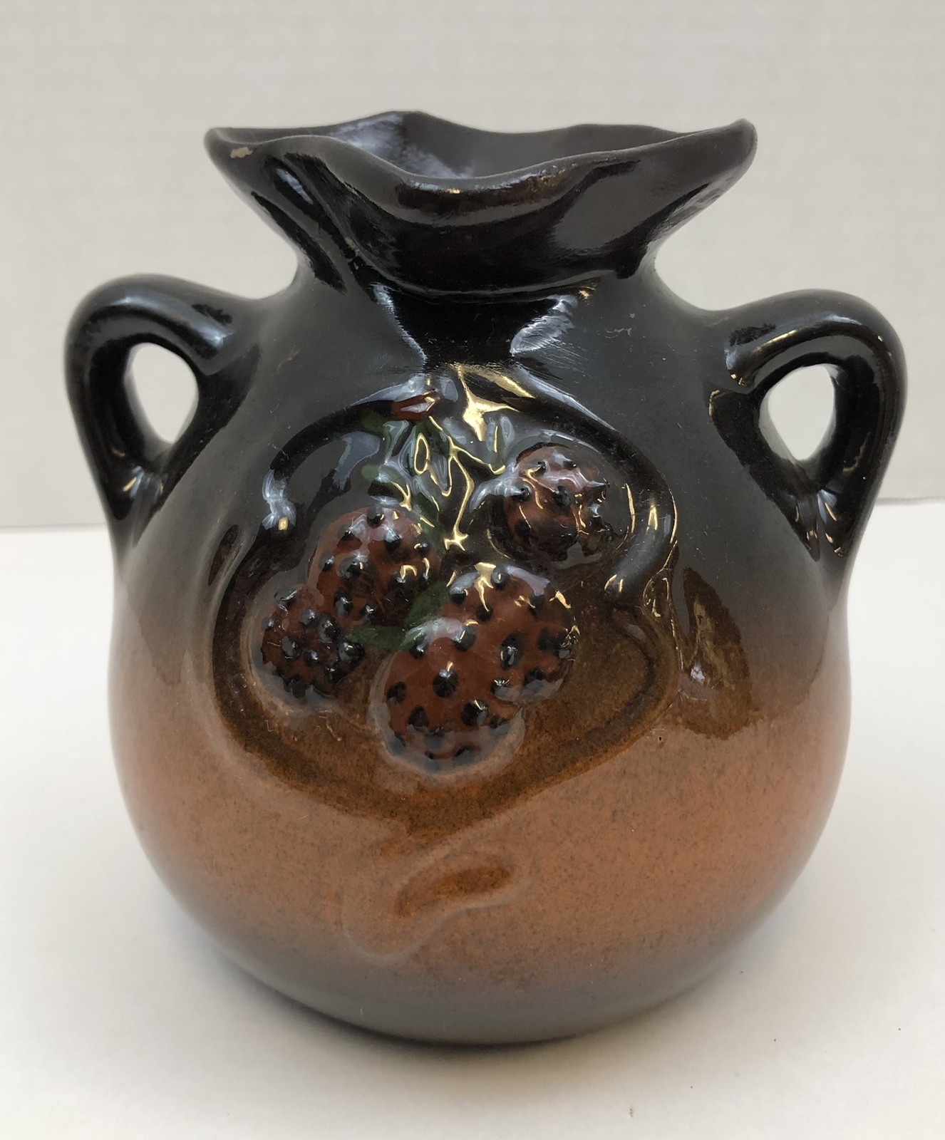 Weller * Floretta  Antique Vase *Pattern 19 ^ Strawberries * Two Handles  Sweet
