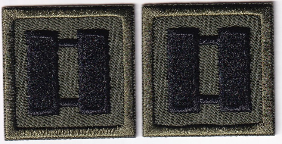 CAPT Captain BLACK on OD GREEN rank insignia collar lapel patches 1.5\