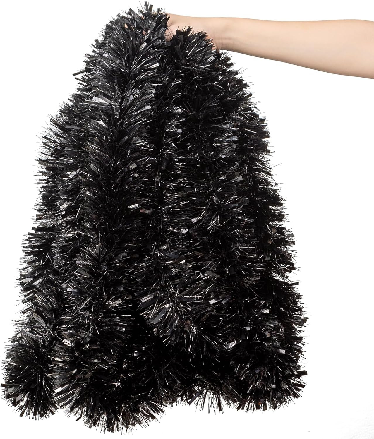33Ft Black Christmas Tinsel Garland,Metallic Twisted Tinsel Garland Hanging Deco