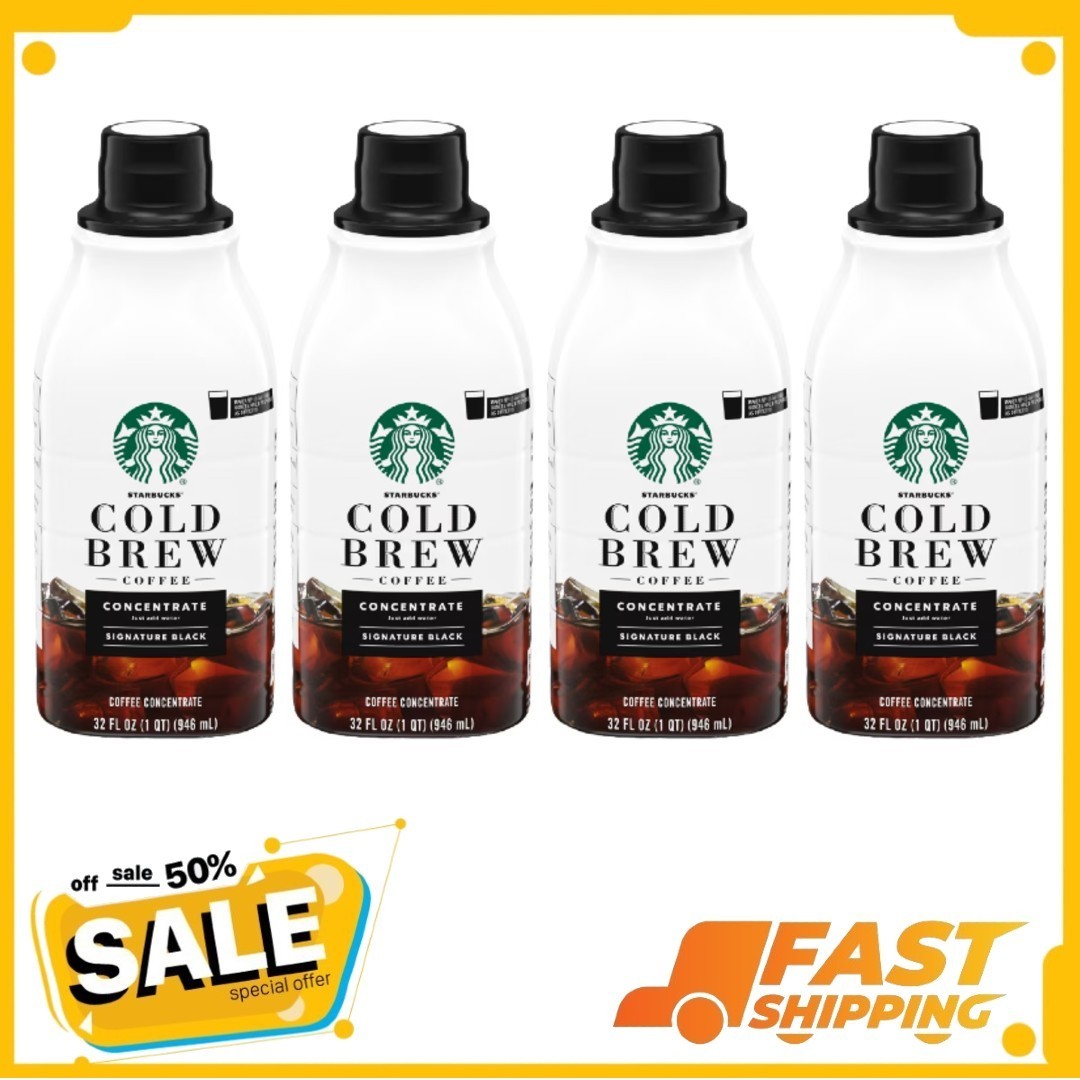 (4 pack) Starbucks Signature Black, Cold Brew Coffee Concentrate, 32 fl oz (4 pack) Starbucks Signature Black, Cold Brew Coffee Concentrate, 32 fl oz