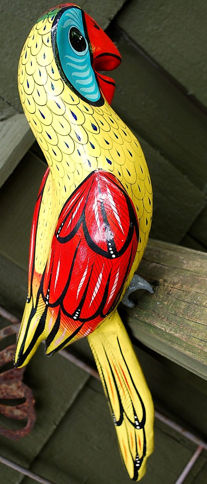 Vtg RED PARROT BIRD Paper Mache Tonala Jal MEXICO FOLK ART Signed GABRIEL 17.5\