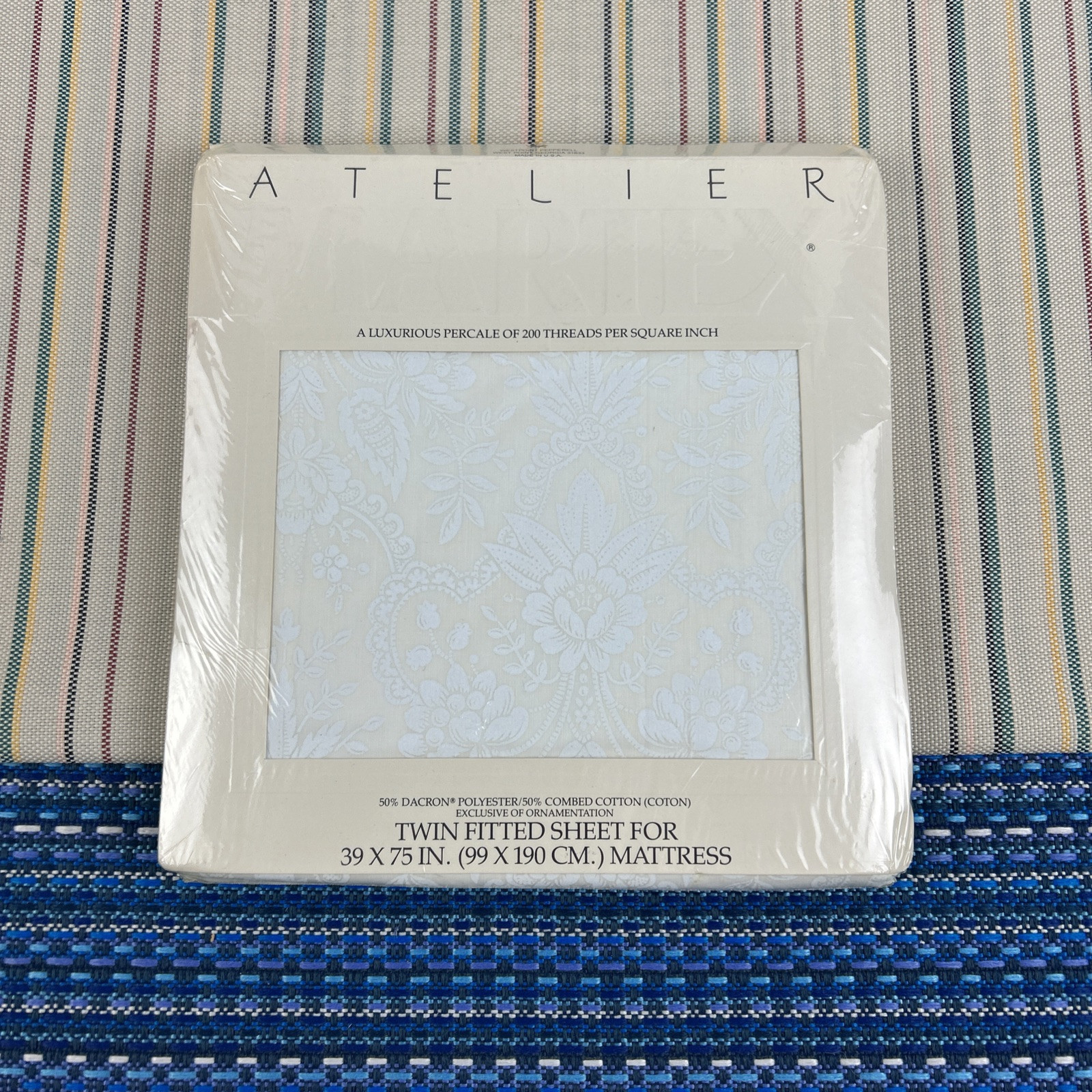 NEW VTG Atelier Martex Twin Fitted Sheet Percale 200 Thread Count #8354