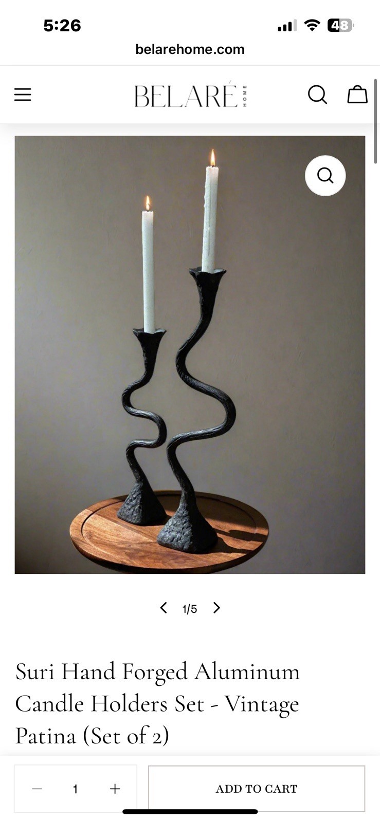 Belaré Forged Aluminum Candle Holders Set - Vintage Patina (Set of 2) New