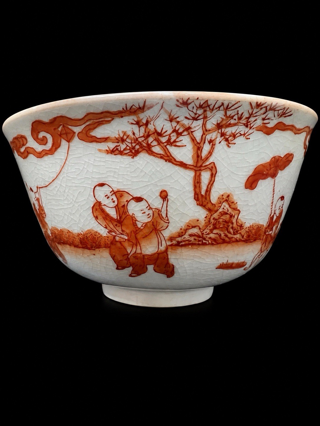 Vintage HH Japan Porcelain Bowl Hand Painted Hong Kong Red Figural 6.5”