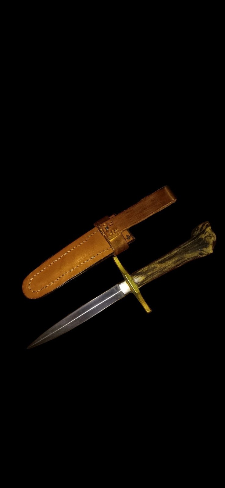 Vintage Sheffield England Knife Dagger & Sheath Antler Handle