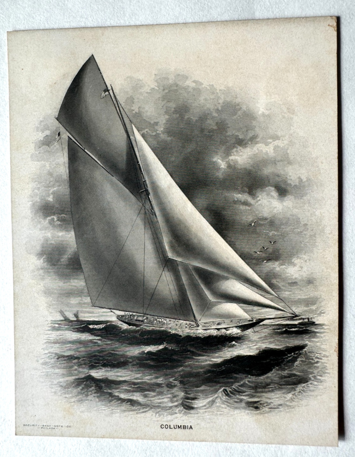 Vintage Security Bank Note Co Vignette Print 1899 America's Cup Yacht Columbia