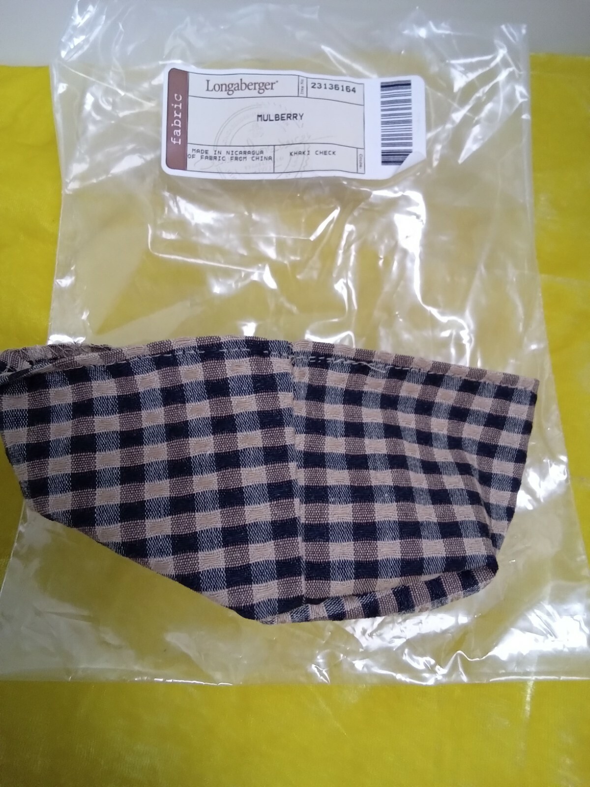 Longaberger Mulberry Basket Liner Khaki Check Fabric 23136164 New in Bag