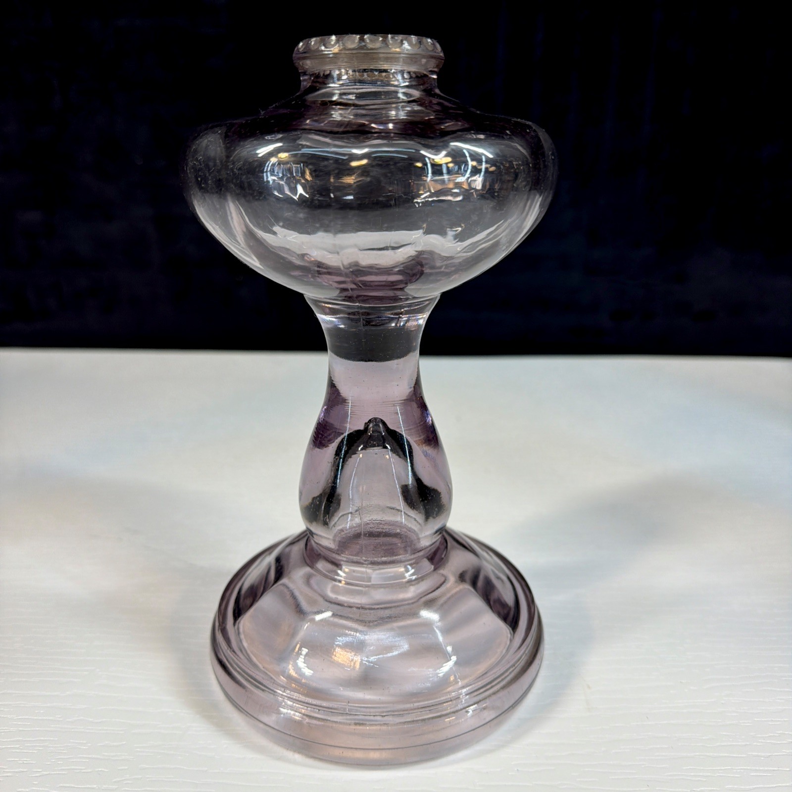Antique EAPG Sun Purple manganese Small Glass Kerosene Optic Glass Oil Lamp 8”