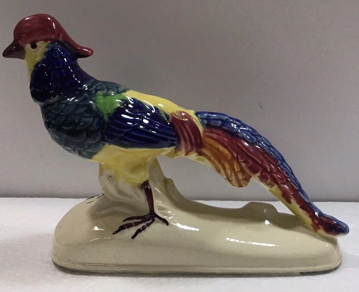 VINTAGE YANKOWARE COLORFUL PHEASANT FIGURINE JAPAN - 1940’/50’s