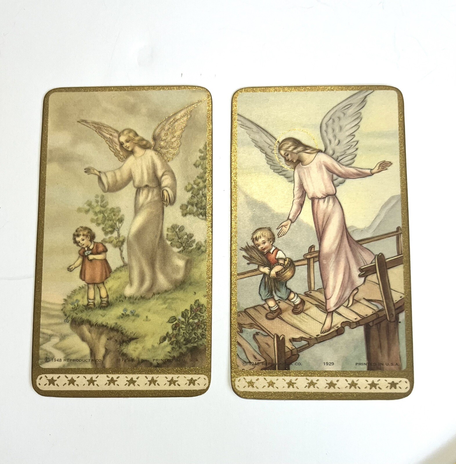 •VTG From 1948 Two Guardian Angel Watching Over Boy Girl 1929 Prints Printed USA