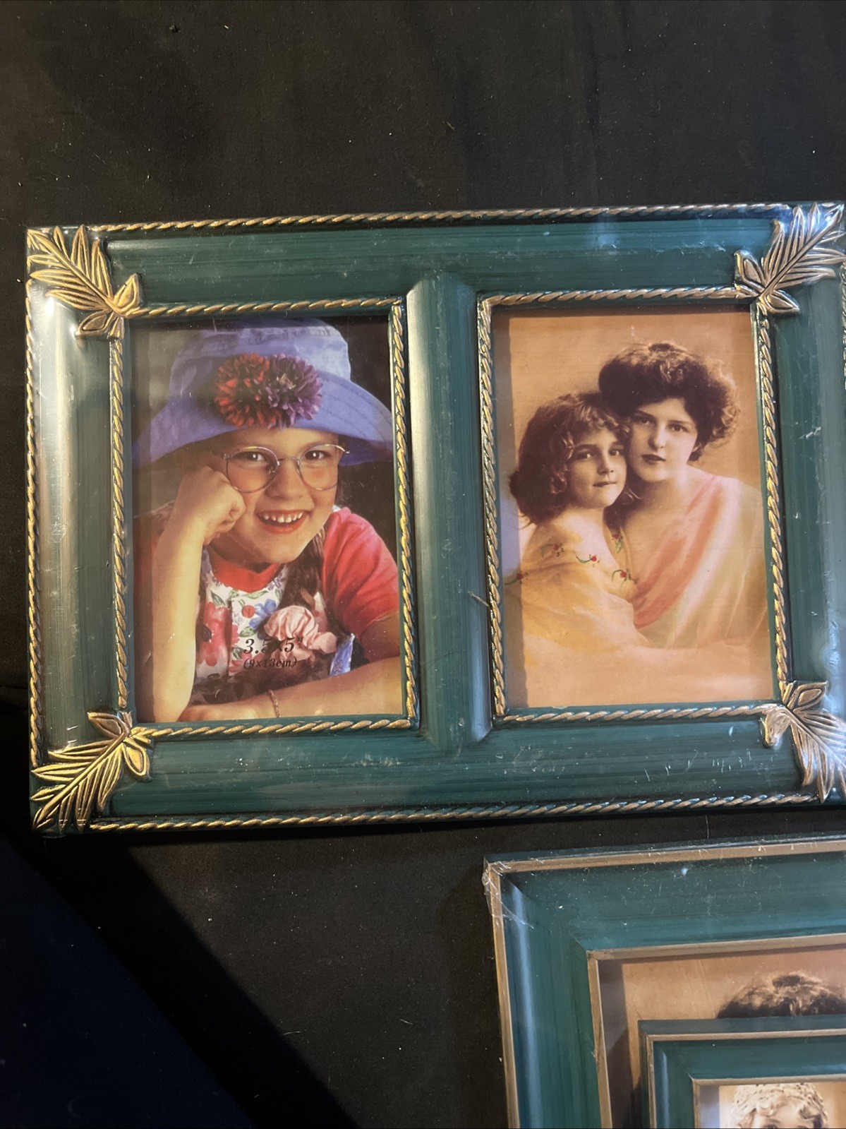 Vintage Emerald Green & Gold Picture Frame Lot (Set of 2)