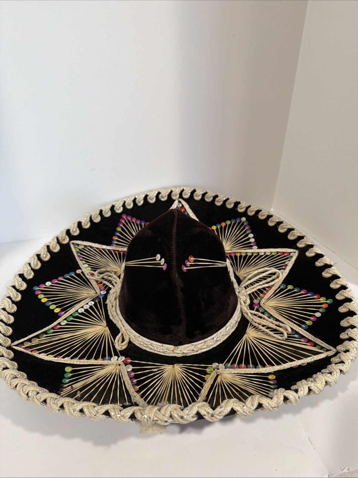 Gorgeous Pigalle XXXXX Mariachi Sombrero Black Velvet White Trim Mexican 19” Hat Gorgeous Pigalle XXXXX Mariachi Sombrero Black Velvet White Trim Mexican 19” Hat