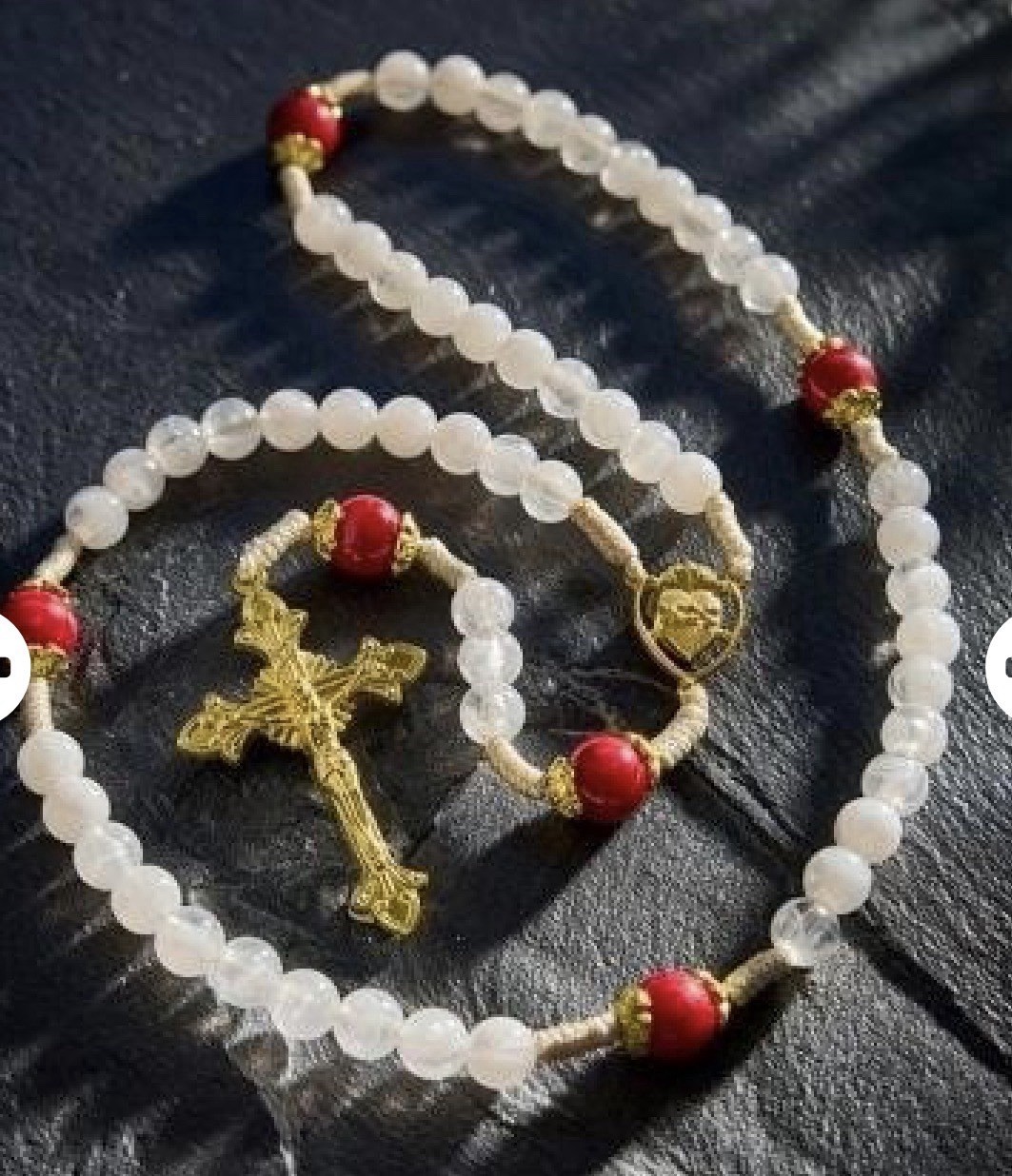 Divine Love of the Sacred Heart Rosary with White and Red Beads