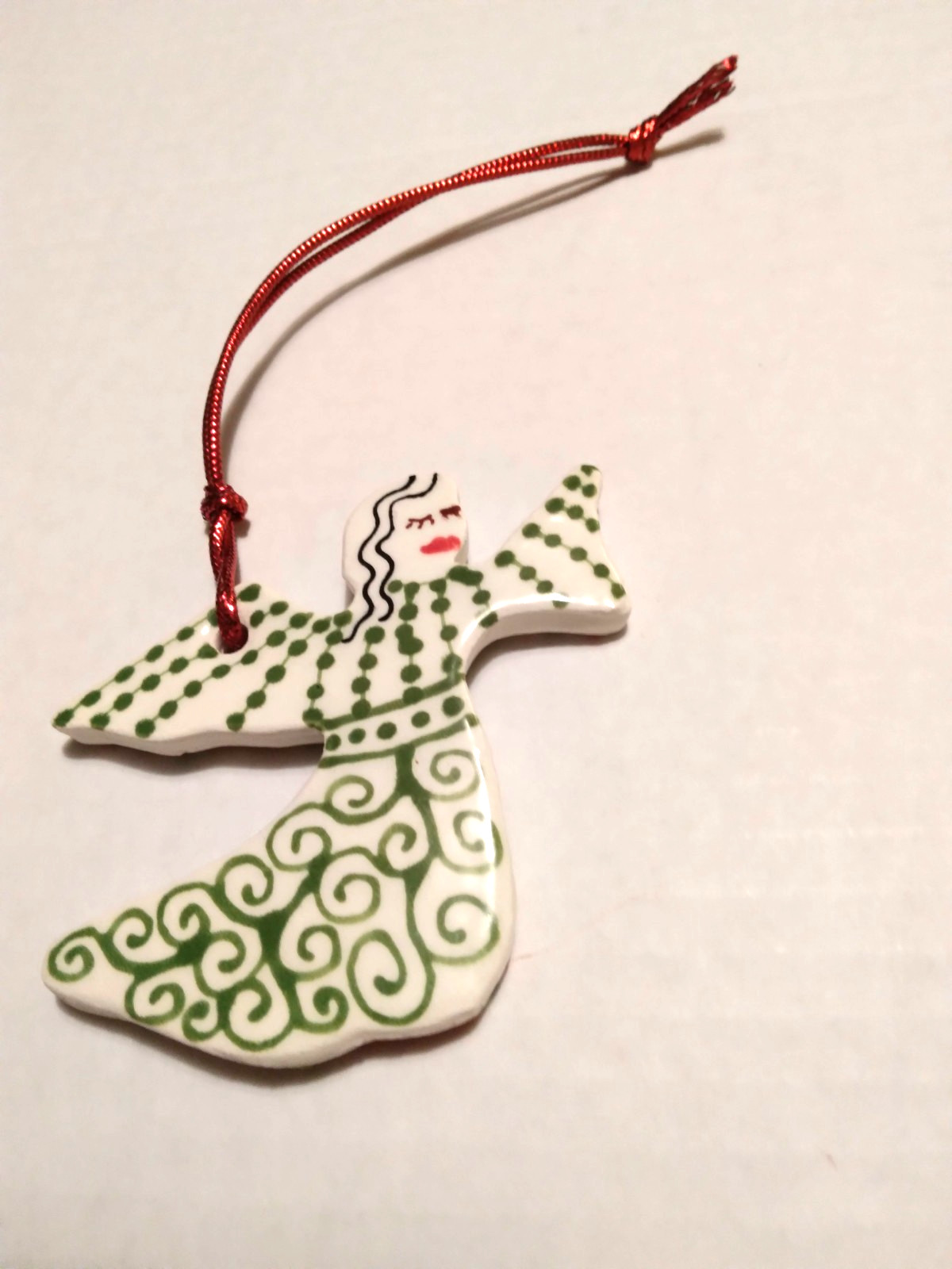 Ceramic Christmas Angel Ornament Ooak Artist Made Two Sided Holiday Gifts 3 inch