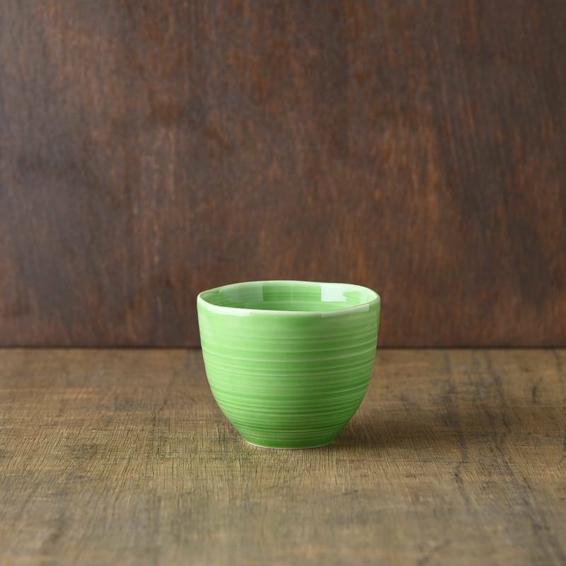 Tea Cup MINO YAKI WARE Japanese Yunomi Kushime Oda Pottery Japan Green 8cm