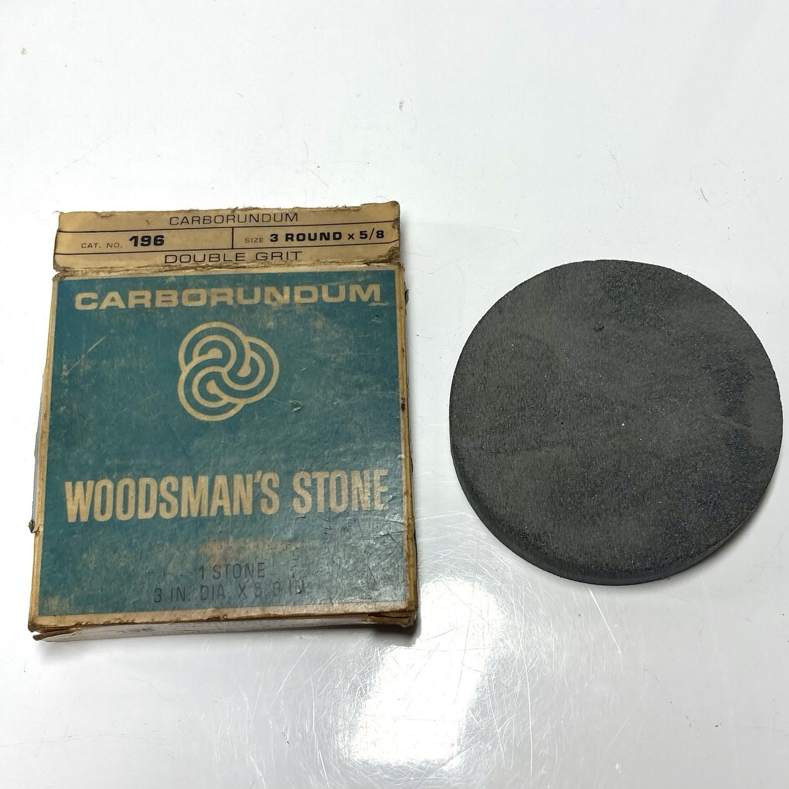 CARBORUNDUM WOODSMAN’S Axe STONE 3” Diameter Double Grit Cat. No. 196 Shop Tool