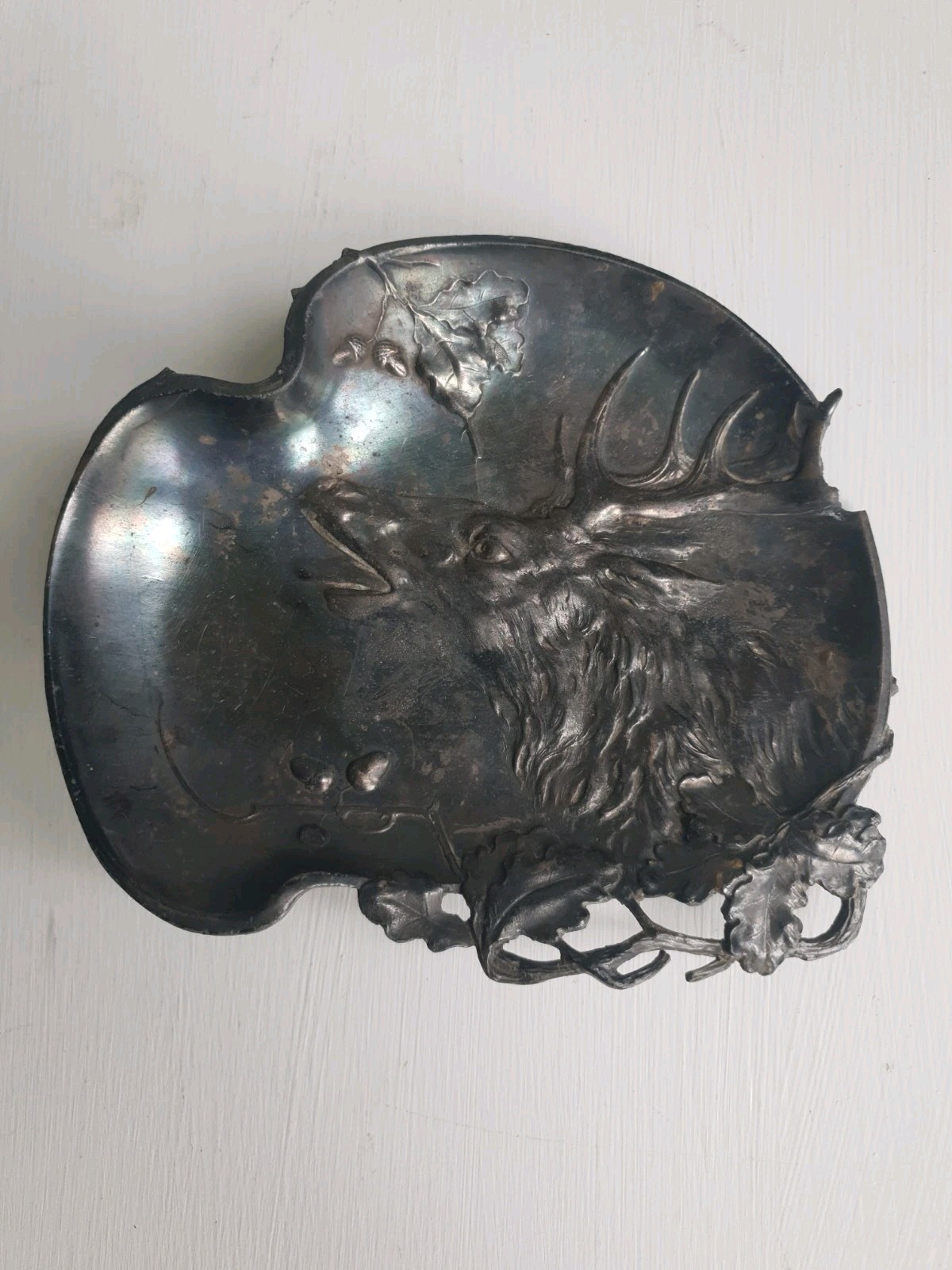 Antique WMF Art Nouveau Pewter Stag Tray Vide Poche German Model 537 Circa 1905