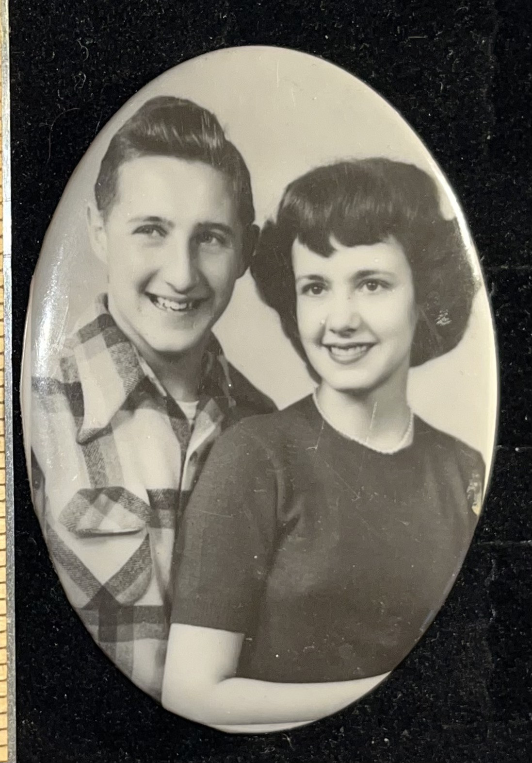 Vintage Celluloid Photograph Pocket Mirror Happy Couple