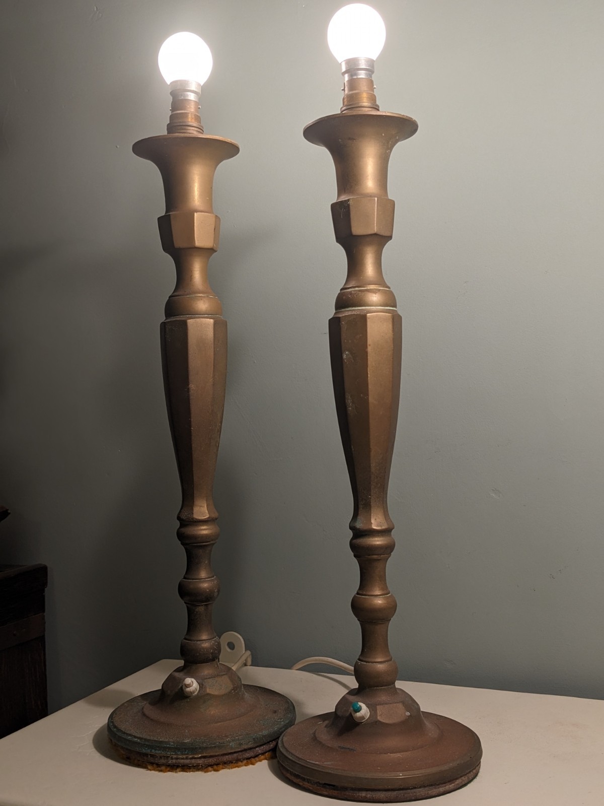 Vintage Extra Large  Solid Brass Pair Of Table Lamps Decorative
