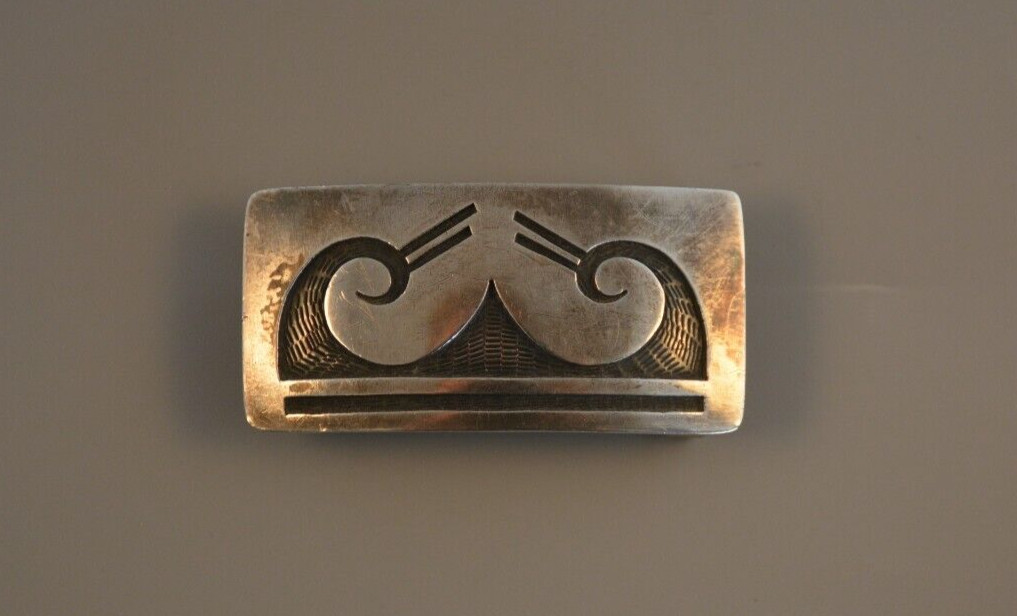 Phillip Honanie - Vtg Hopi Indian Sterling Silver Overlay Belt Buckle - 2 3/8\