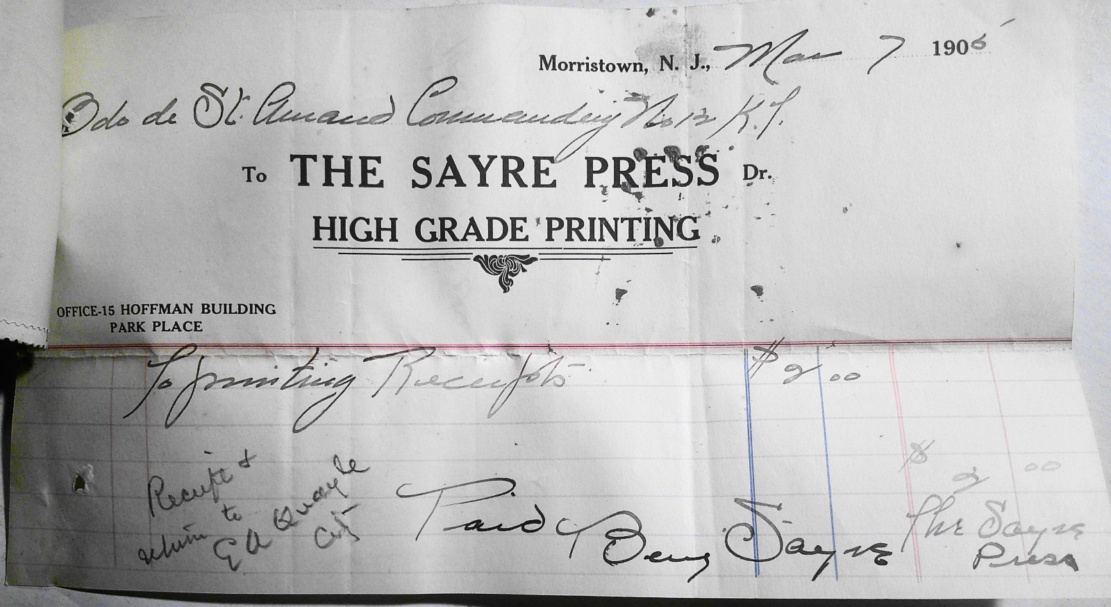 1905 Masonic Knights Templar Financial Set Sayre Press Printer Morristown NJ