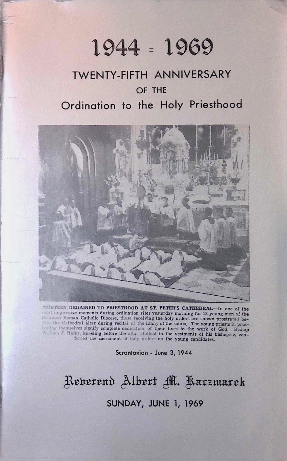 1969 Catholic Silver Jubilee Mass Program 25th Priest Ordination Keepsake