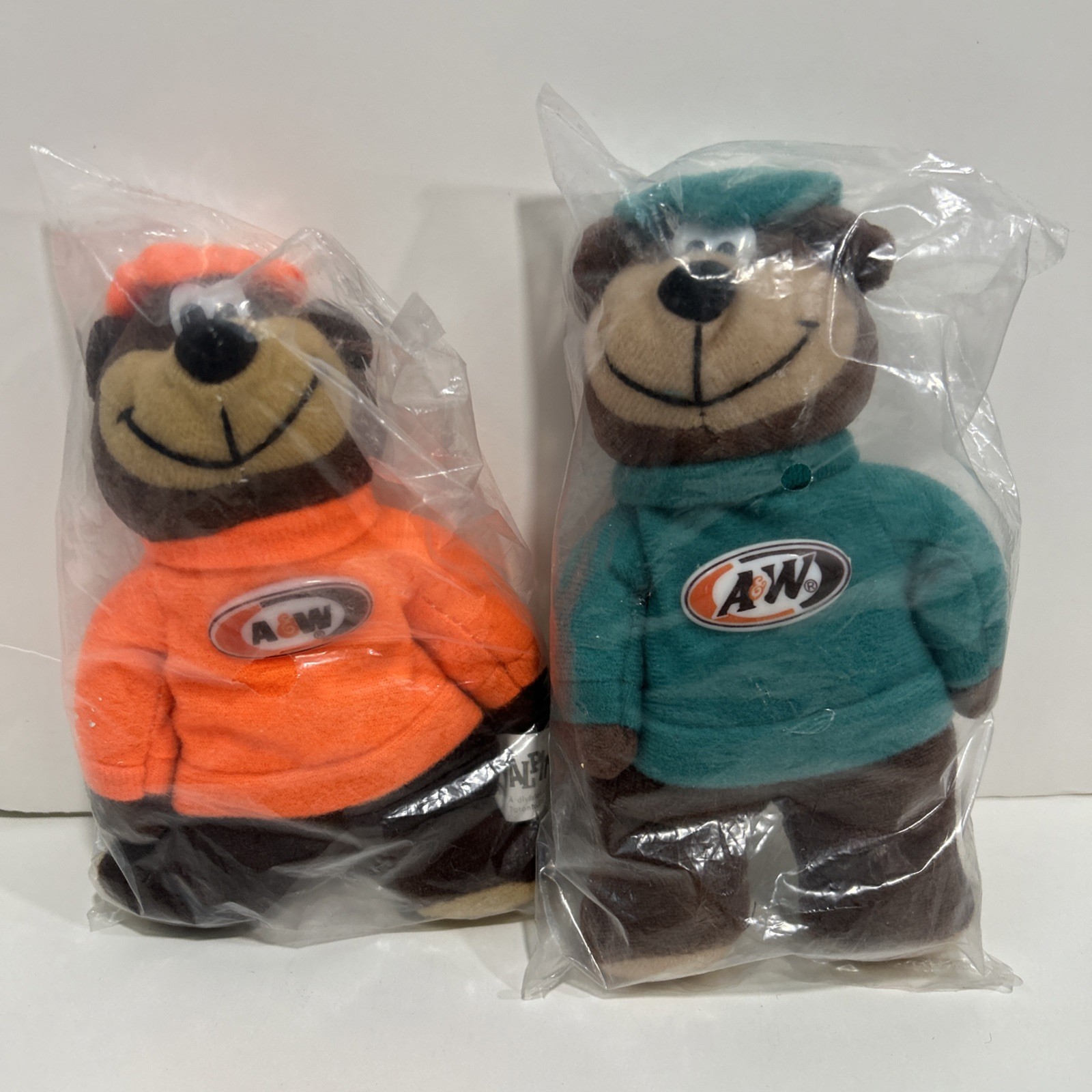 Vintage 1998 Alpha Kids A&W Root Beer Bear Plush-  Green & Orange SEALED NEW