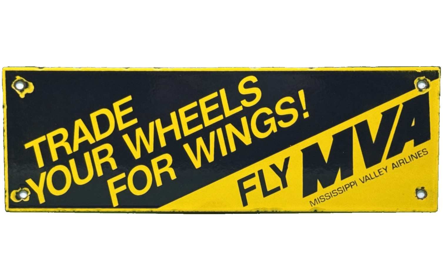 VINTAGE MISSISSIPPI VALLEY AIRLINES PORCELAIN SIGN FLY MVA AVIATION AIRPORT GAS