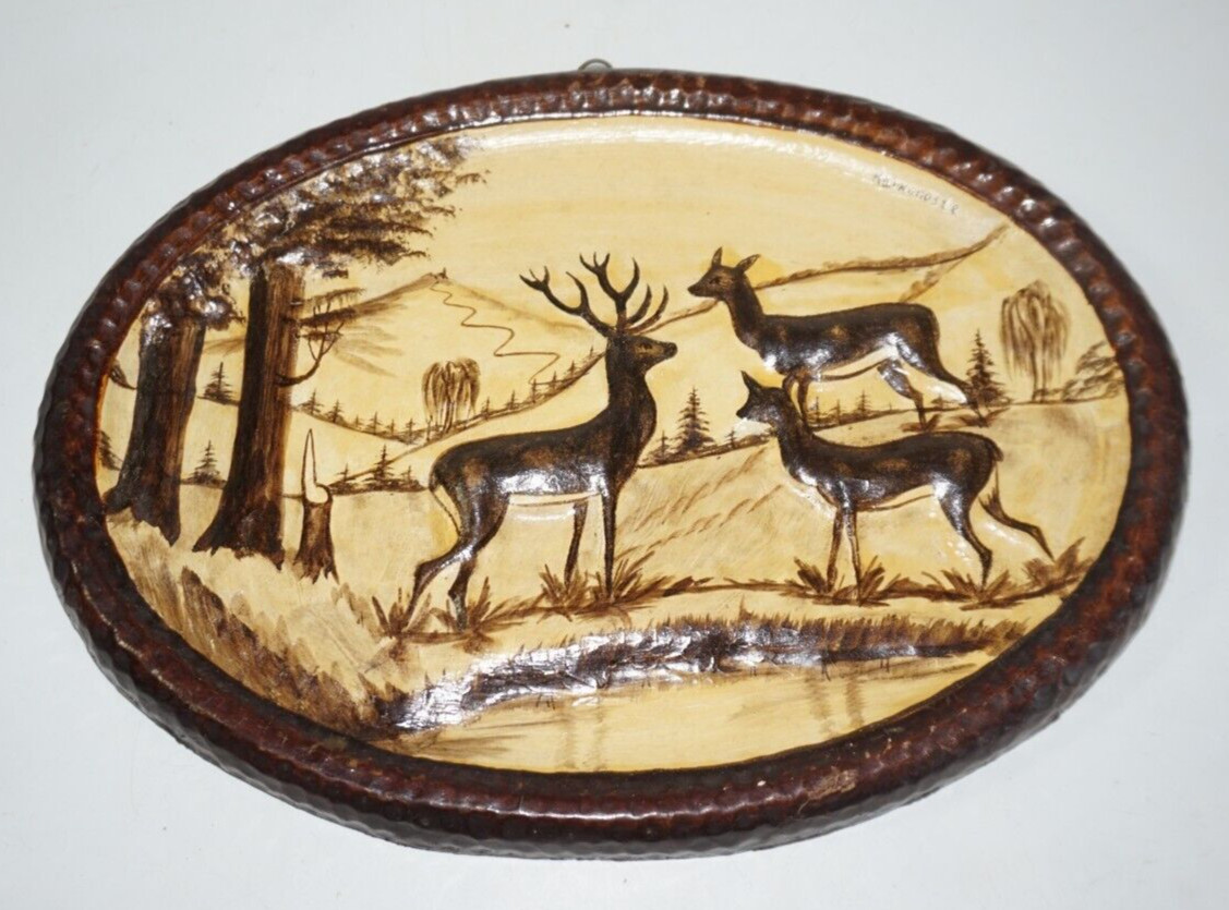 Antique 3D Relief Wood Stag Deer Wall Hanging Karkonosze Giant Mountains Poland