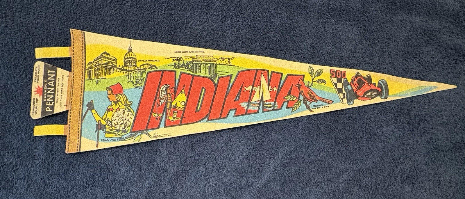 Indiana 1974 Vintage Tourist Souvenir Felt Pennant 