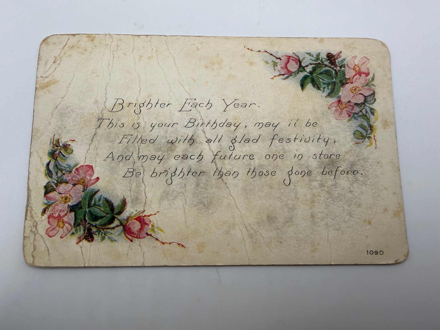 Antique 1910s Birthday Postcard Floral Roses Owen Card Pub. Co.