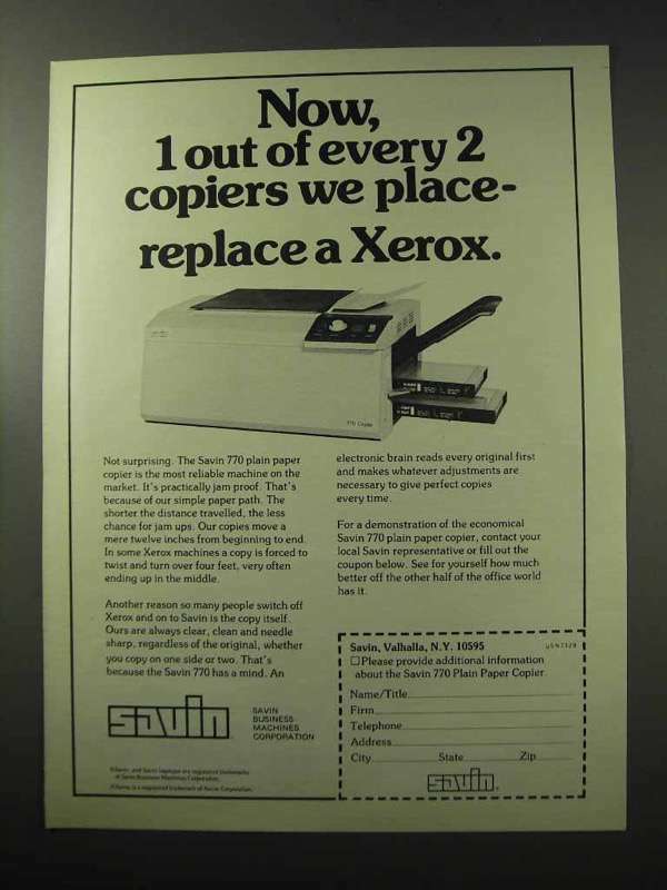 1977 Savin 770 Copier Ad - Replace a Xerox