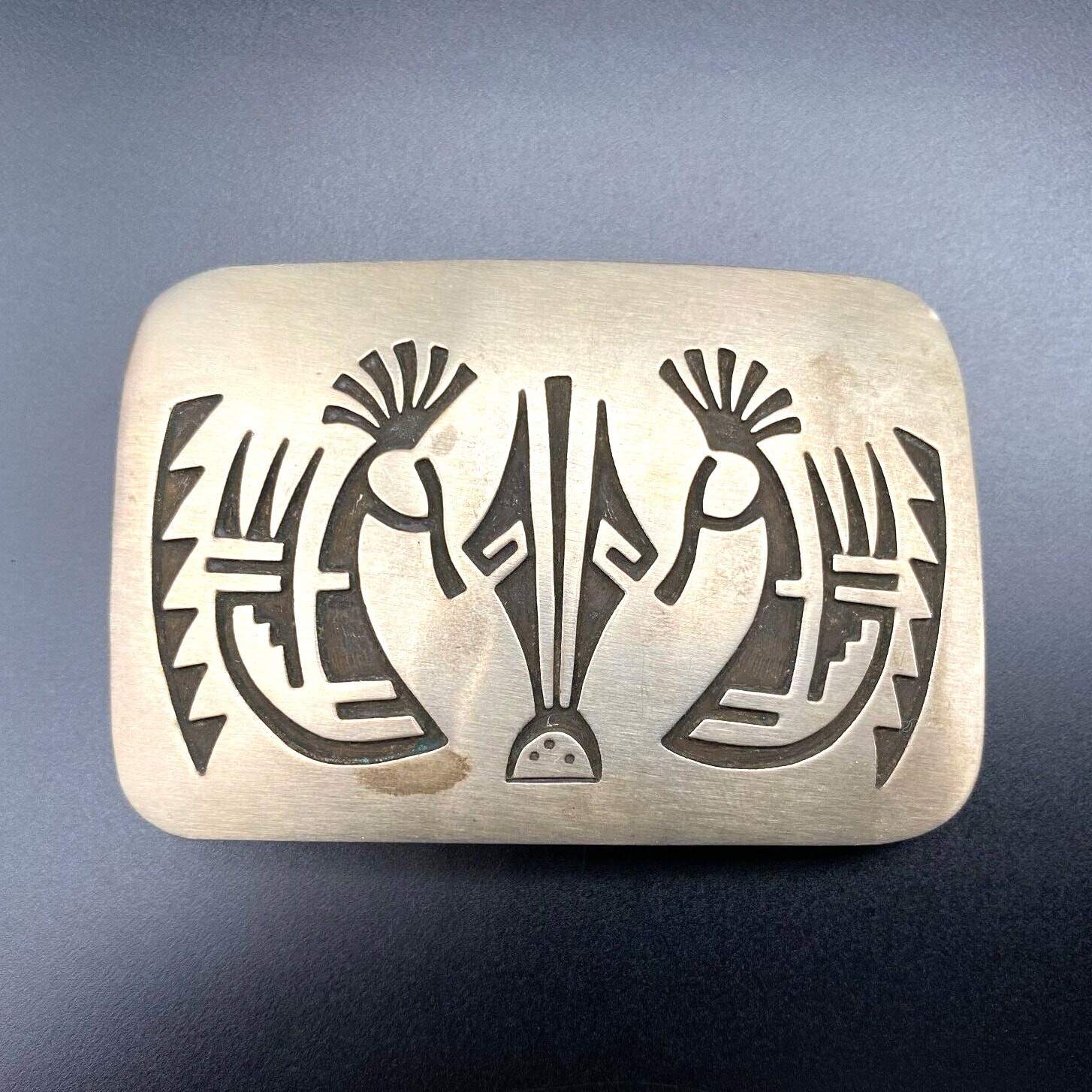 Vintage Southwestern Raincloud Kokopelli Sterling Silver Belt Buckle 1-3/8