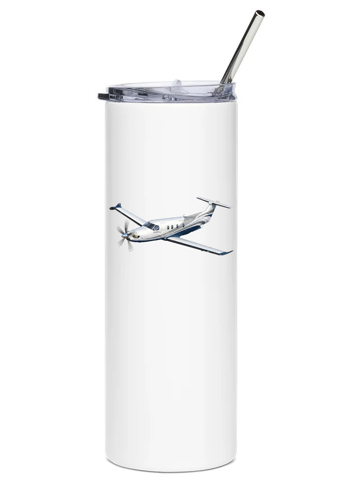 Pilatus PC-12NG Stainless Steel Water Tumbler with straw - 20oz.