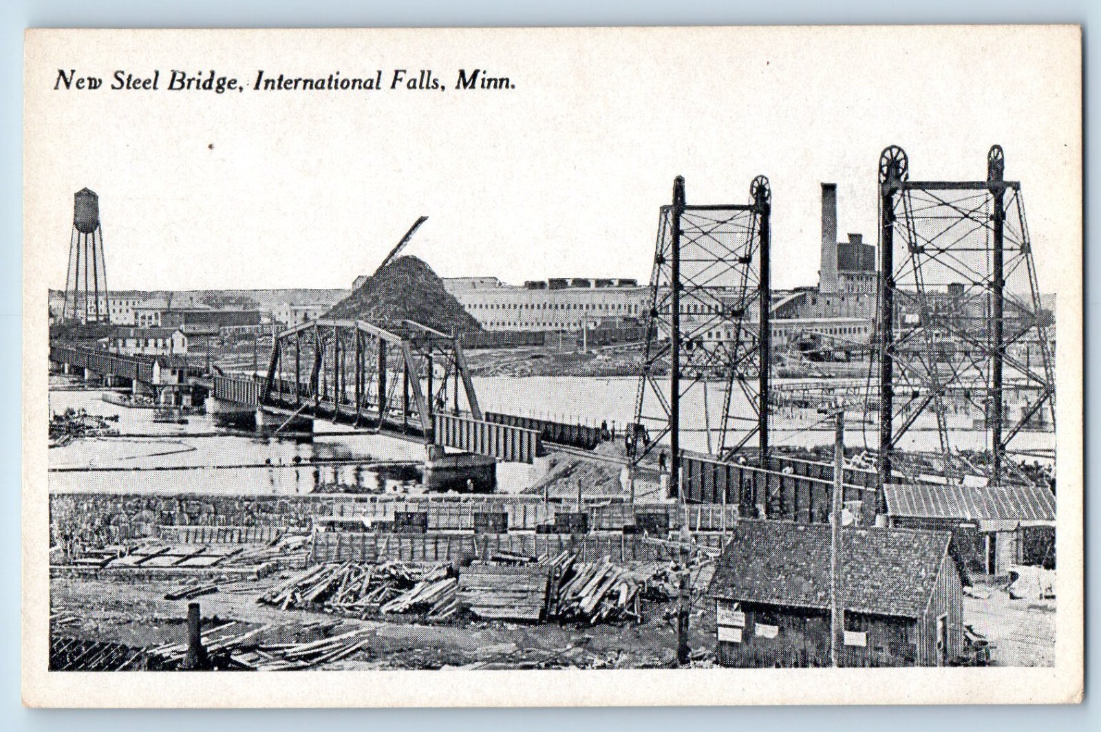 International Falls Minnesota Postcard New Steel Bridge Aerial View 1910 Vintage