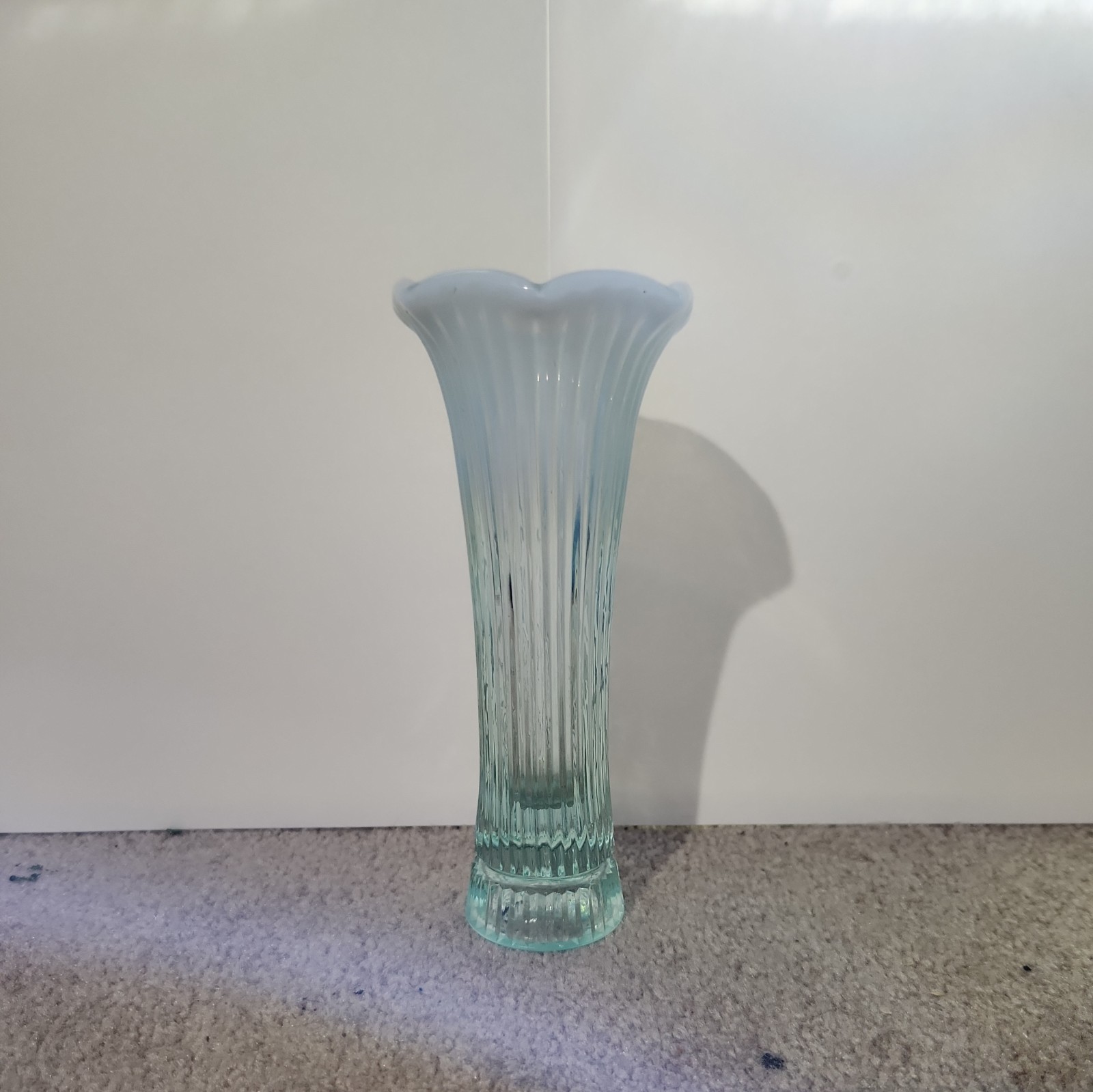 Fenton Opalescent Ribbed  & Ruffled Clear Bud Vase