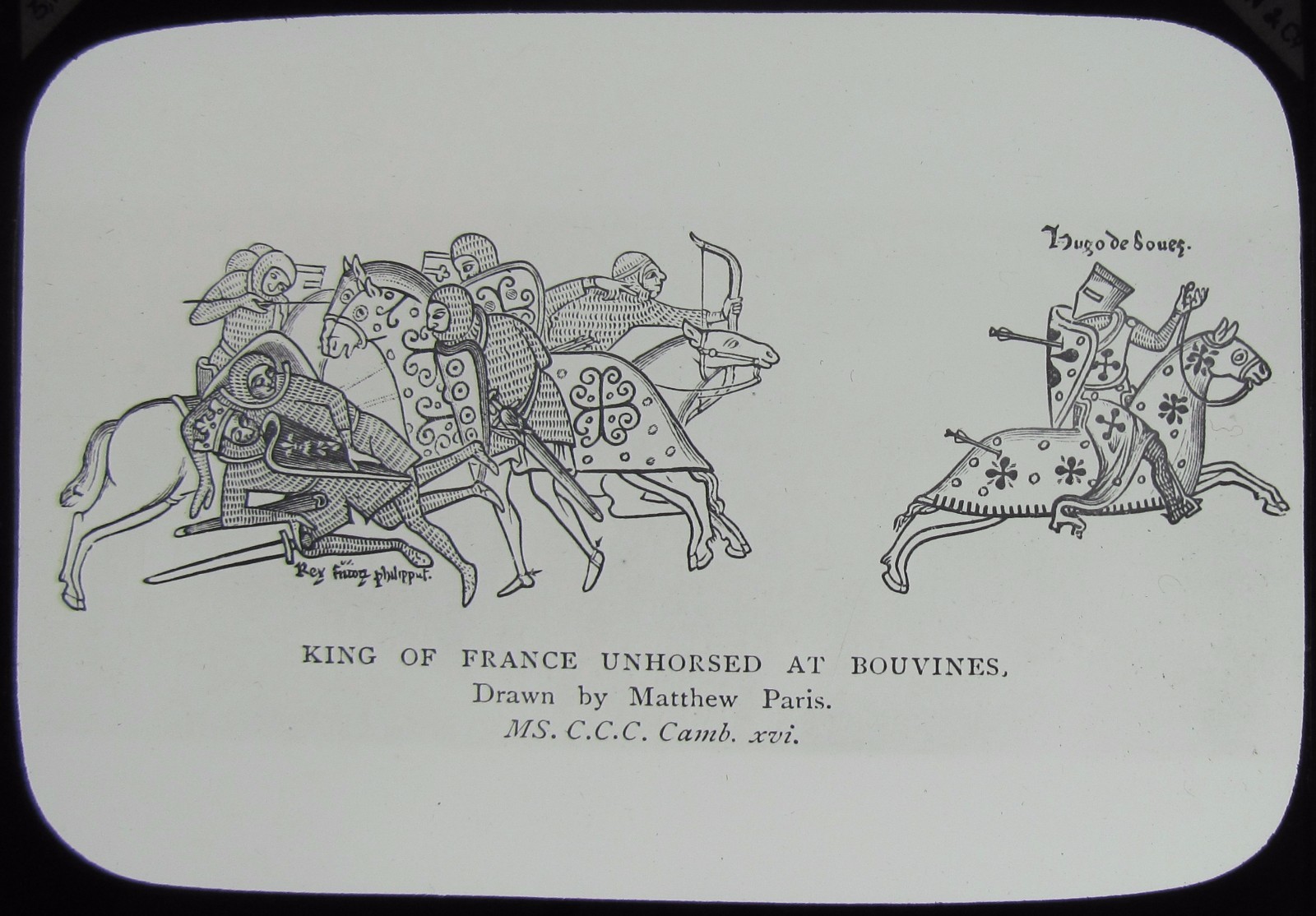 Glass Magic Lantern Slide KING OF FRANCE UNHORSED AT BOUVINES C1890 MEDIEVAL