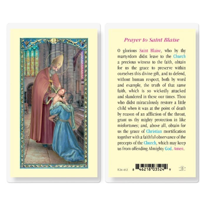 Prayer to Saint Blaise (Blase) - Laminated Holy Card E24-412
