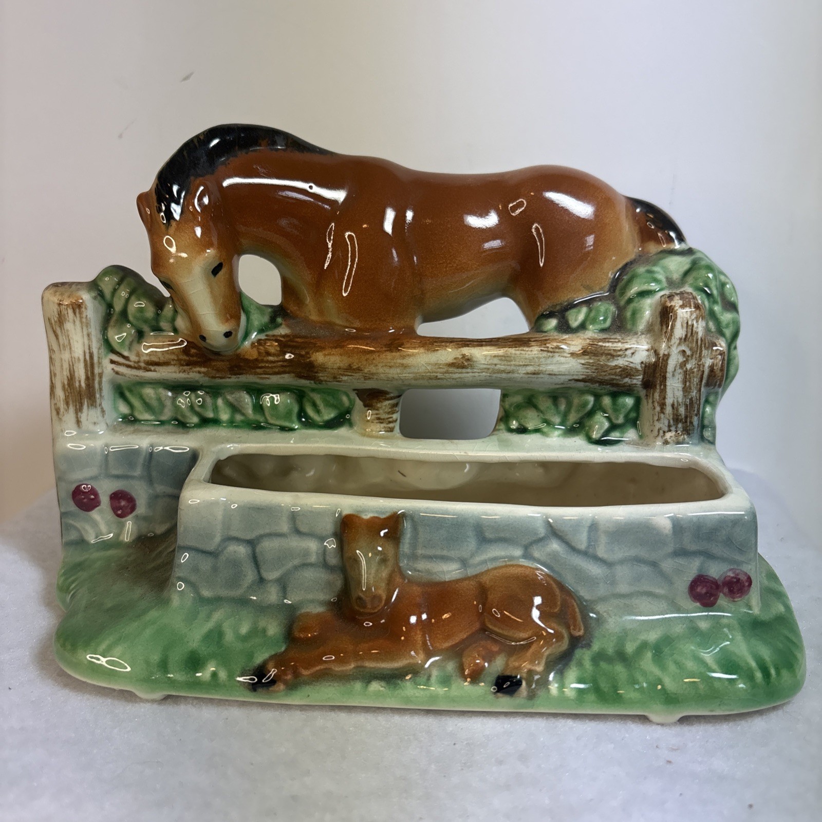 Vintage Cameron Pottery Horse & Foal Ceramic Planter Mid-Century 1950s USA