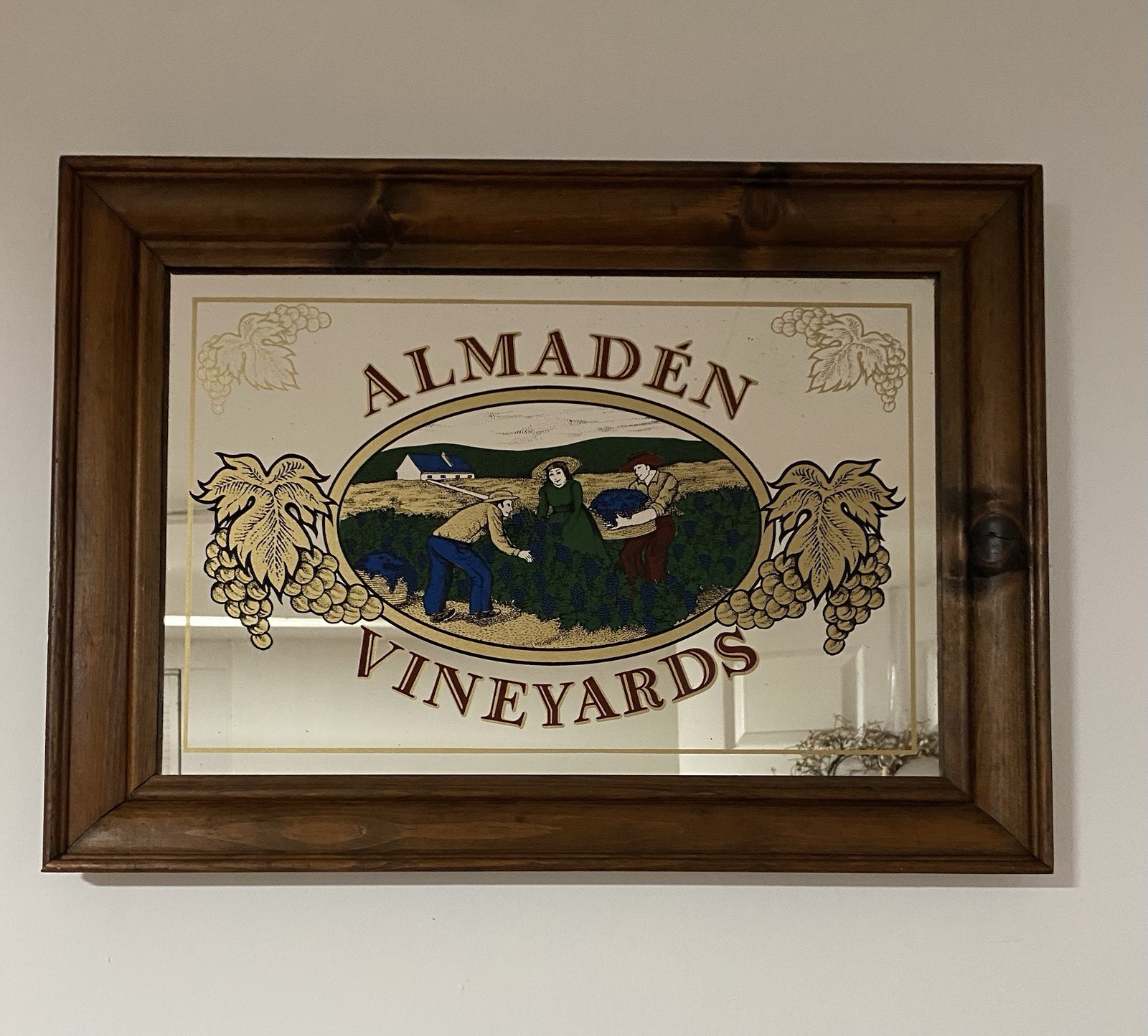 Vintage Almaden Vineyards Bar Mirror Rustic Wooden Frame