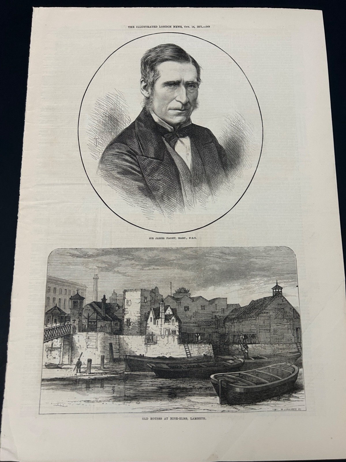 Antique Illustrate London News Sir James Paget Portrait Old House Nine-Elms 1871