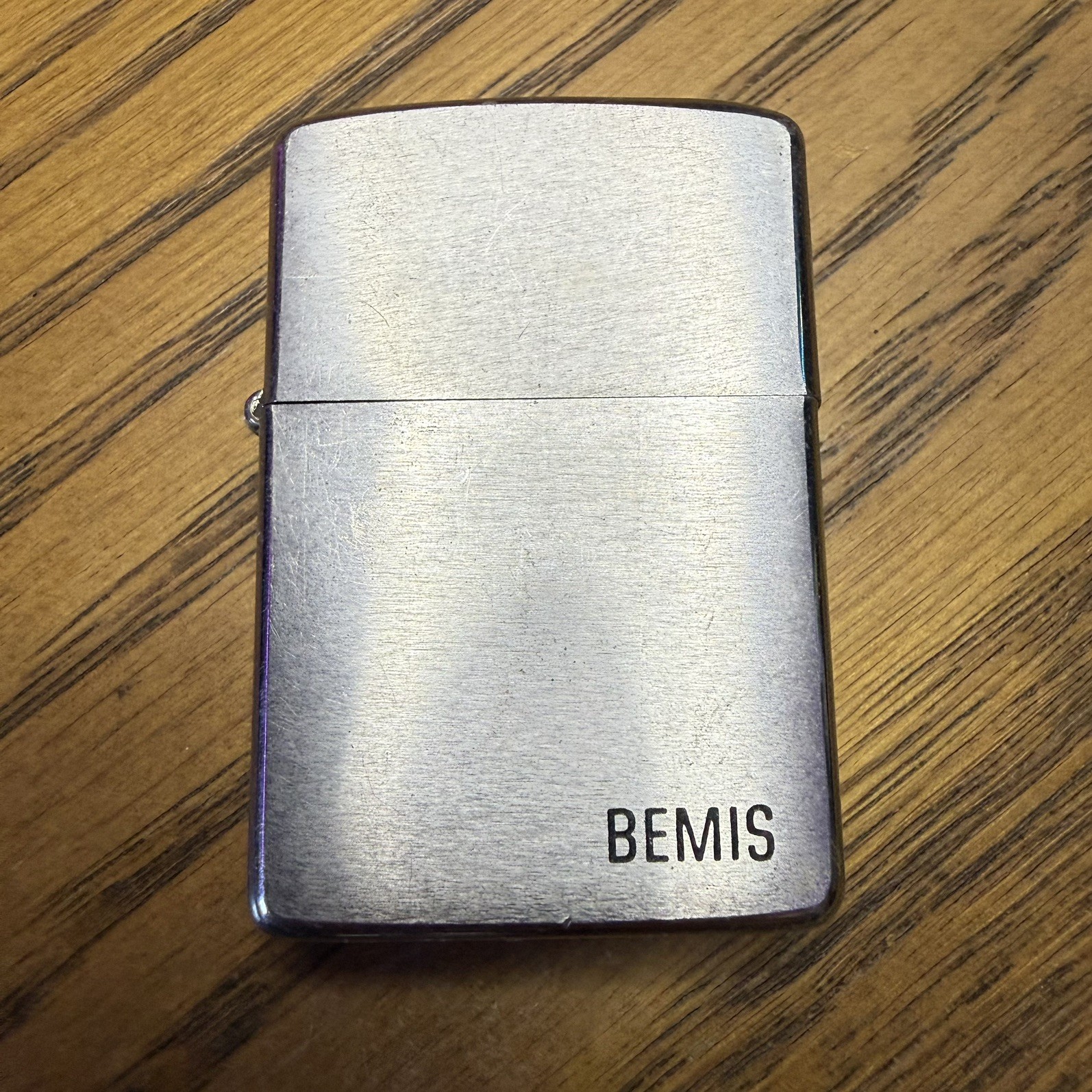 1967 Vintage Brush Chrome Felt Insert Bemis Advertisement Zippo Lighter