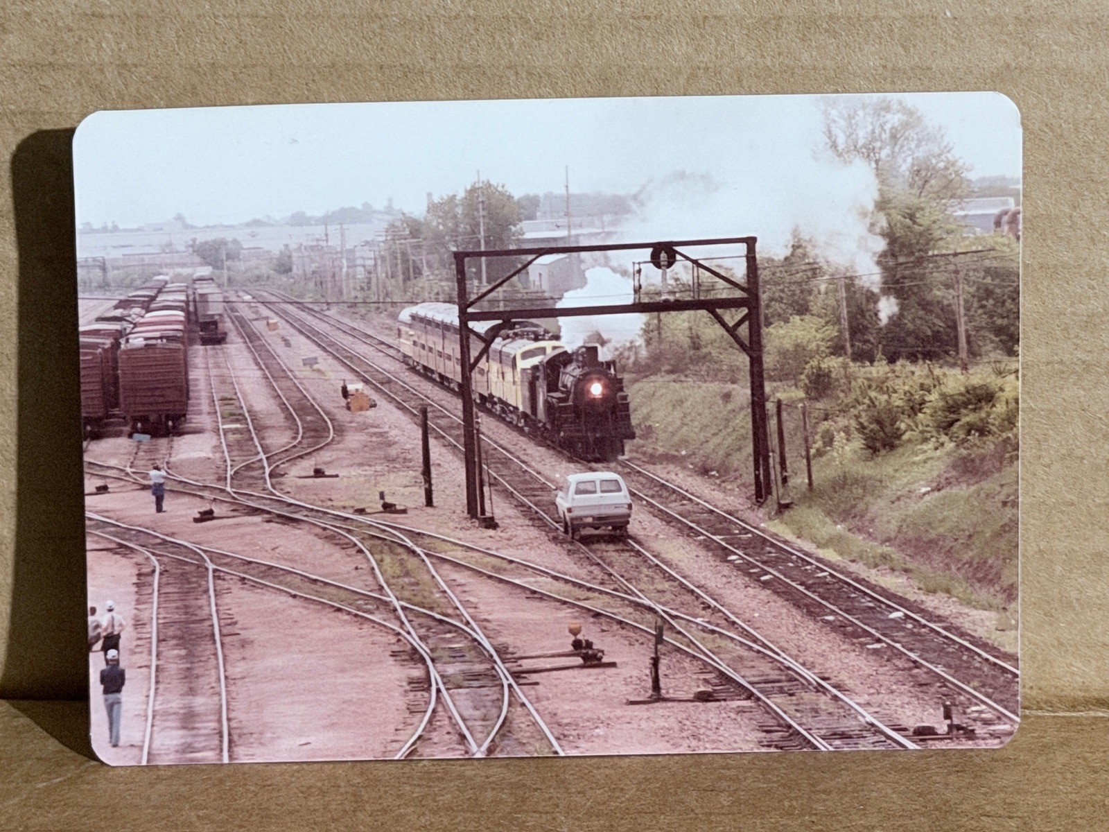 Ephemera Vintage 1983 Snapshot Steam Train Yard Bridge Railroad Photo