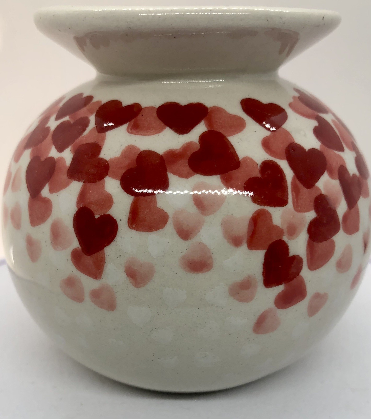 Polish Pottery Round Vase Happy Hearts Red Hearts Scattered All Around