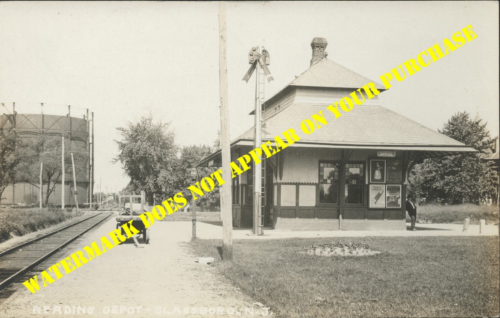 Atlantic City Railroad Glassboro NJ station unused AZO RPPC c1907