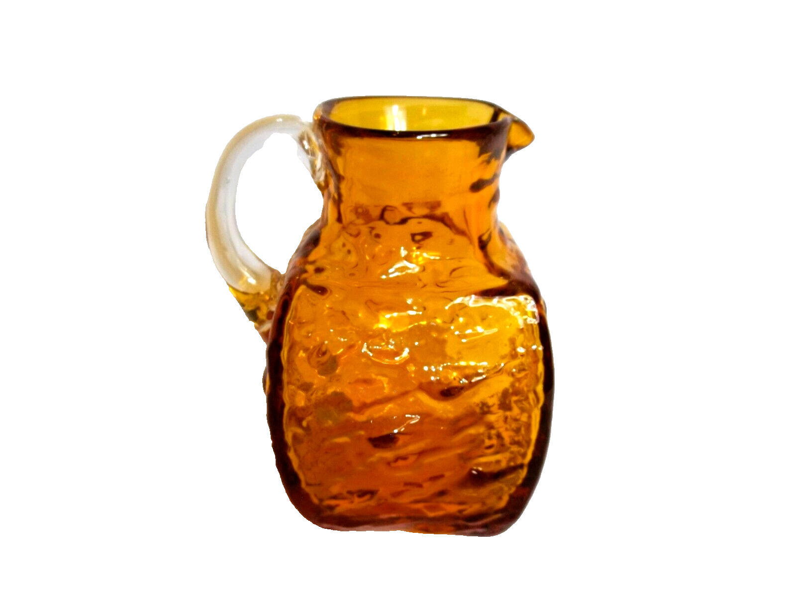 Beautiful Vintage Lido Milano Style Rippled Crinkle Amber Art Glass Ewer Pitcher