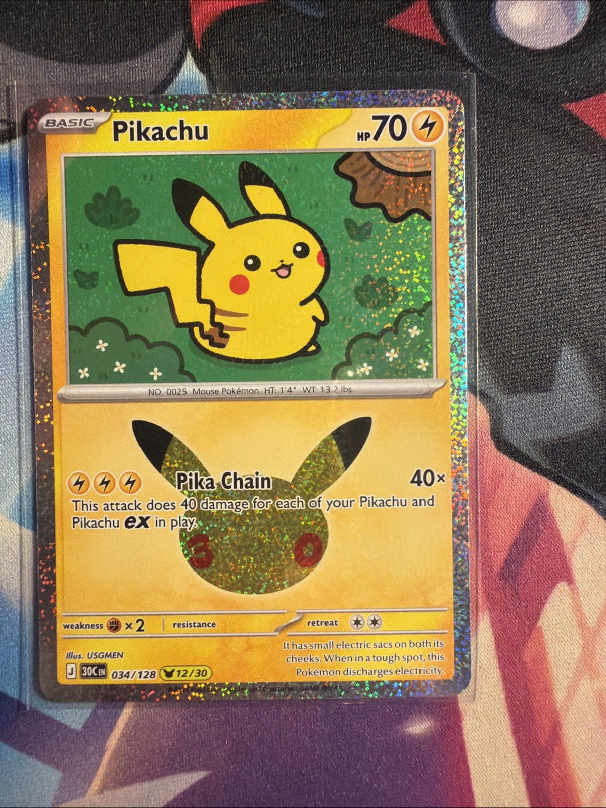 Pikachu 034/128 Holo Pikachu Rare ME: 30th Celebration Pokemon NM