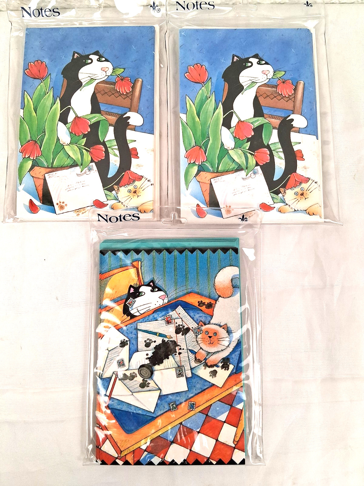 18 VTG Gibson Greetings Stationery Note Cards Whimsical Mischievous Cats NIP